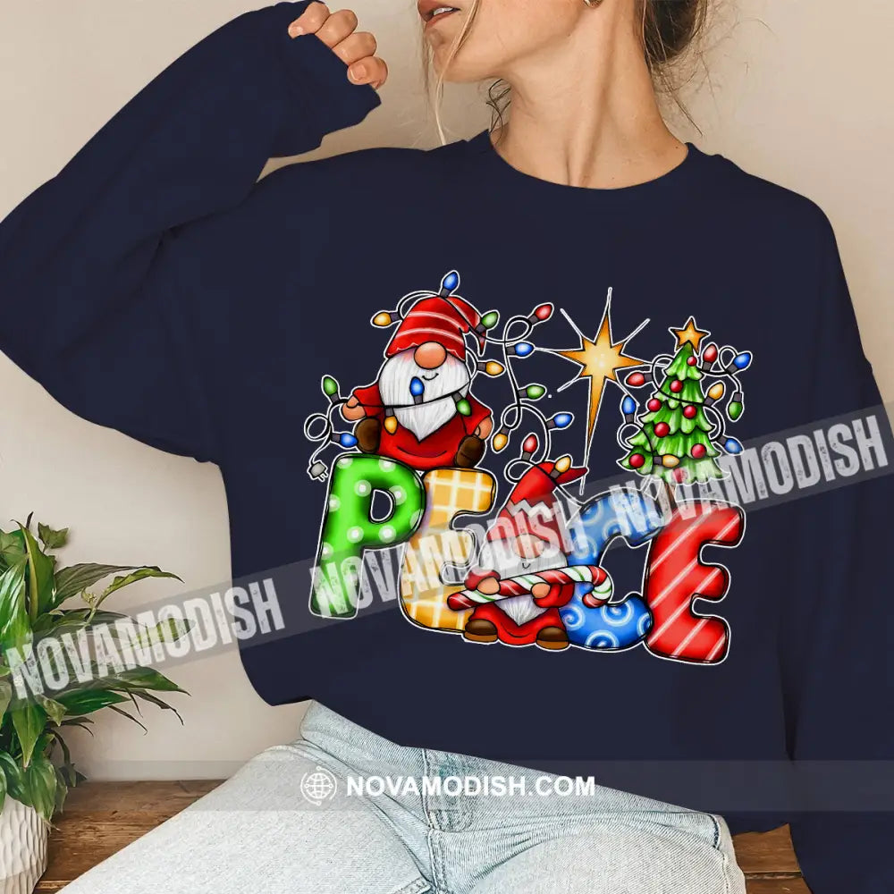 Unisex T-Shirt Gnoome Santa Christmas Tree Hoodie Gift For Long Sleeve / Dark Blue S T-Shirt