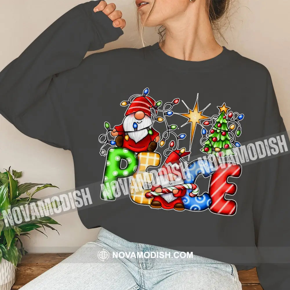 Unisex T-Shirt Gnoome Santa Christmas Tree Hoodie Gift For Long Sleeve / Dark Gray S T-Shirt