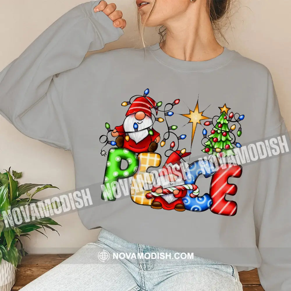 Unisex T-Shirt Gnoome Santa Christmas Tree Hoodie Gift For Long Sleeve / Gray S T-Shirt