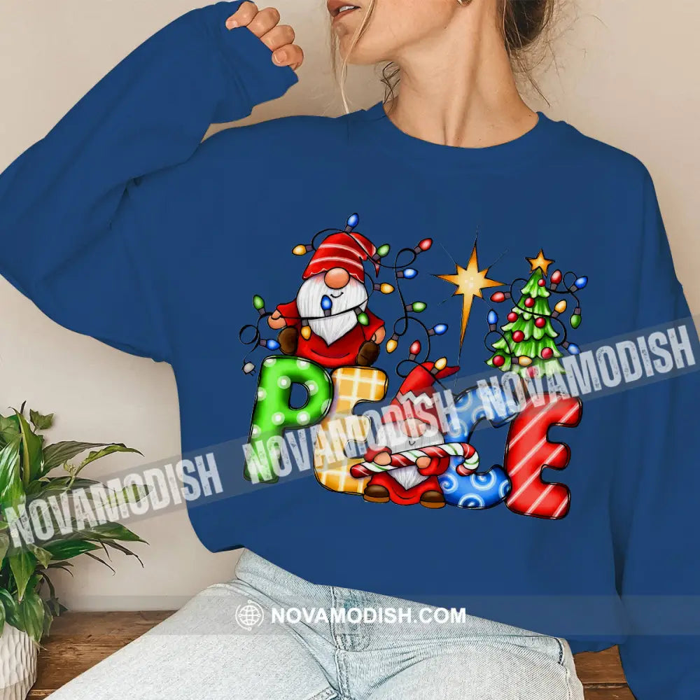 Unisex T-Shirt Gnoome Santa Christmas Tree Hoodie Gift For Long Sleeve / Navy Blue S T-Shirt