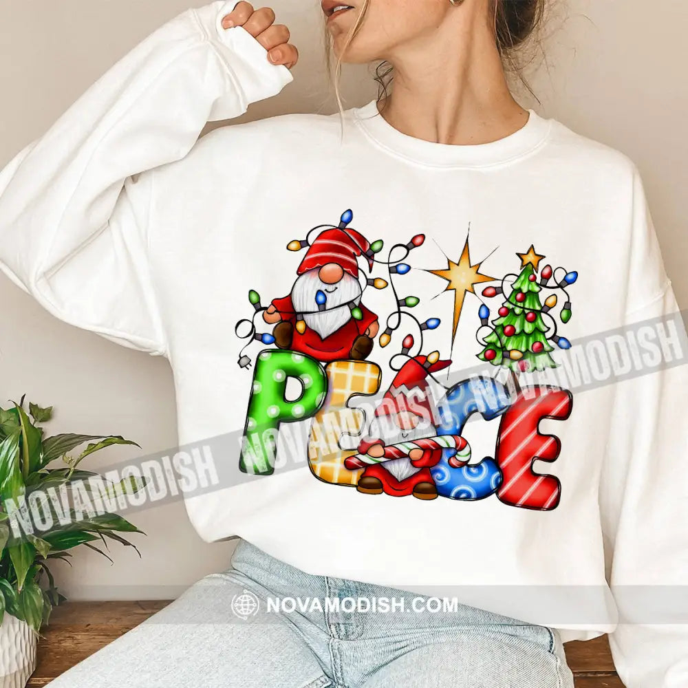 Unisex T-Shirt Gnoome Santa Christmas Tree Hoodie Gift For Long Sleeve / White S T-Shirt