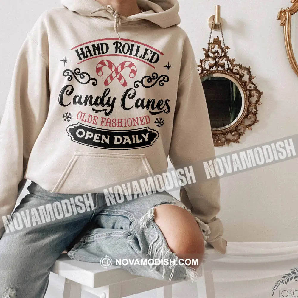 Unisex T-Shirt Hand Rolled Candy Canes Christmas Hoodie Gift For Hoodie / Beige S T-Shirt