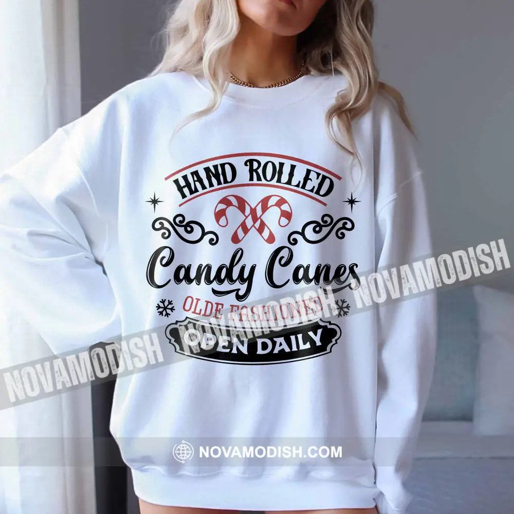 Unisex T-Shirt Hand Rolled Candy Canes Christmas Hoodie Gift For Long Sleeve / White S T-Shirt