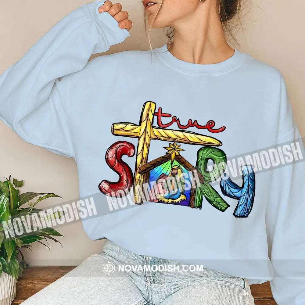 Unisex T-Shirt Jesus Story Christmas Hoodie Gift For Long Sleeve / Blue S T-Shirt