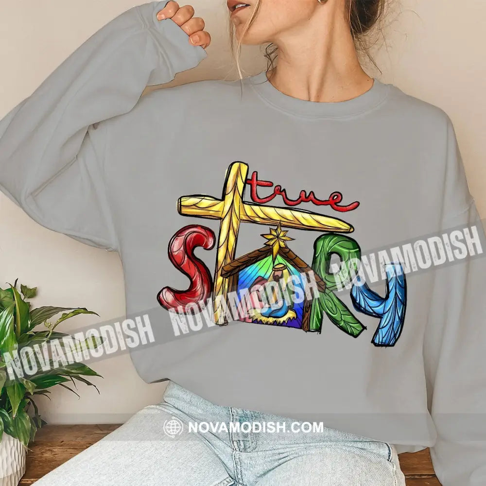 Unisex T-Shirt Jesus Story Christmas Hoodie Gift For Long Sleeve / Gray S T-Shirt