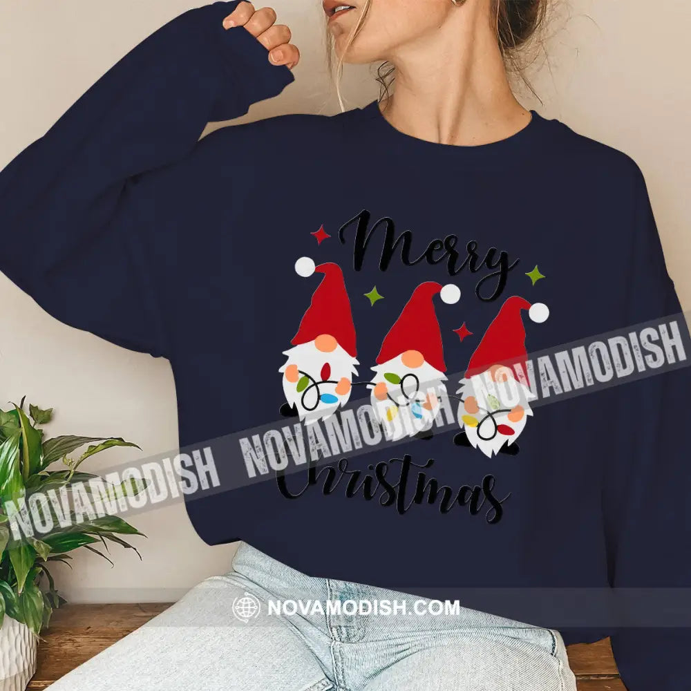 Unisex T-Shirt Merry Christmas Elf Hoodie Gift For Long Sleeve / Dark Blue S T-Shirt