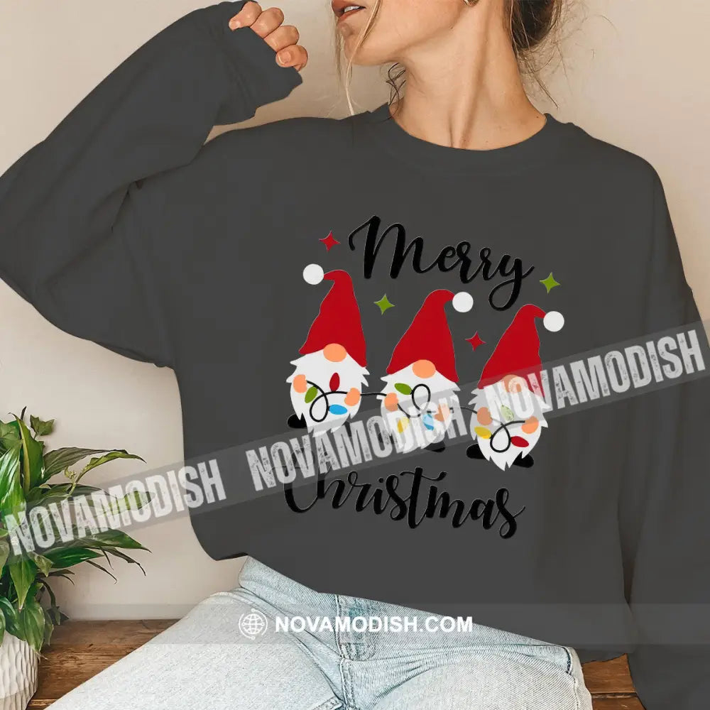 Unisex T-Shirt Merry Christmas Elf Hoodie Gift For Long Sleeve / Dark Gray S T-Shirt