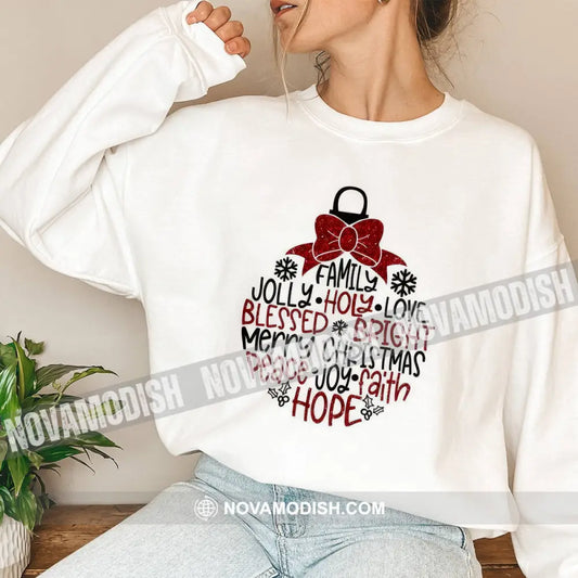 Unisex T-Shirt Merry Christmas Place Joy Faith Hope Shirt Gift For Long Sleeve / White S T-Shirt