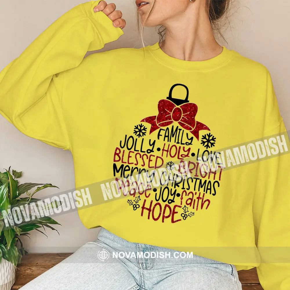 Unisex T-Shirt Merry Christmas Place Joy Faith Hope Shirt Gift For Long Sleeve / Yellow S T-Shirt