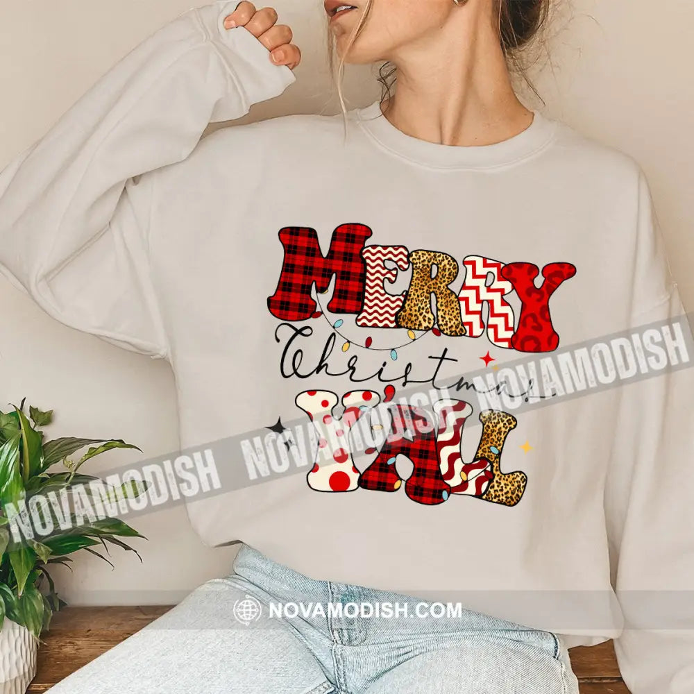 Unisex T-Shirt Merry Christmas Yall Shirt Hoodie Gift For Long Sleeve / Beige S T-Shirt