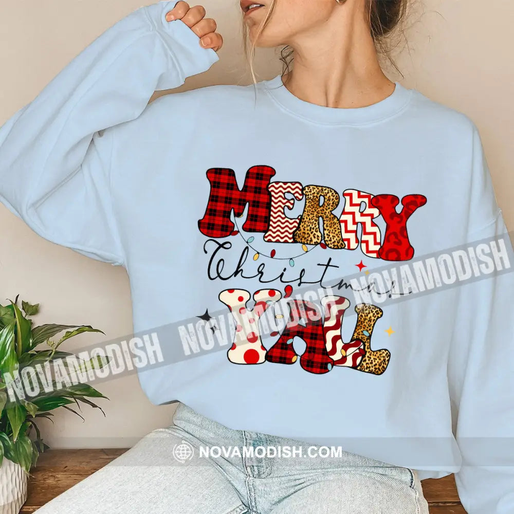 Unisex T-Shirt Merry Christmas Yall Shirt Hoodie Gift For Long Sleeve / Blue S T-Shirt