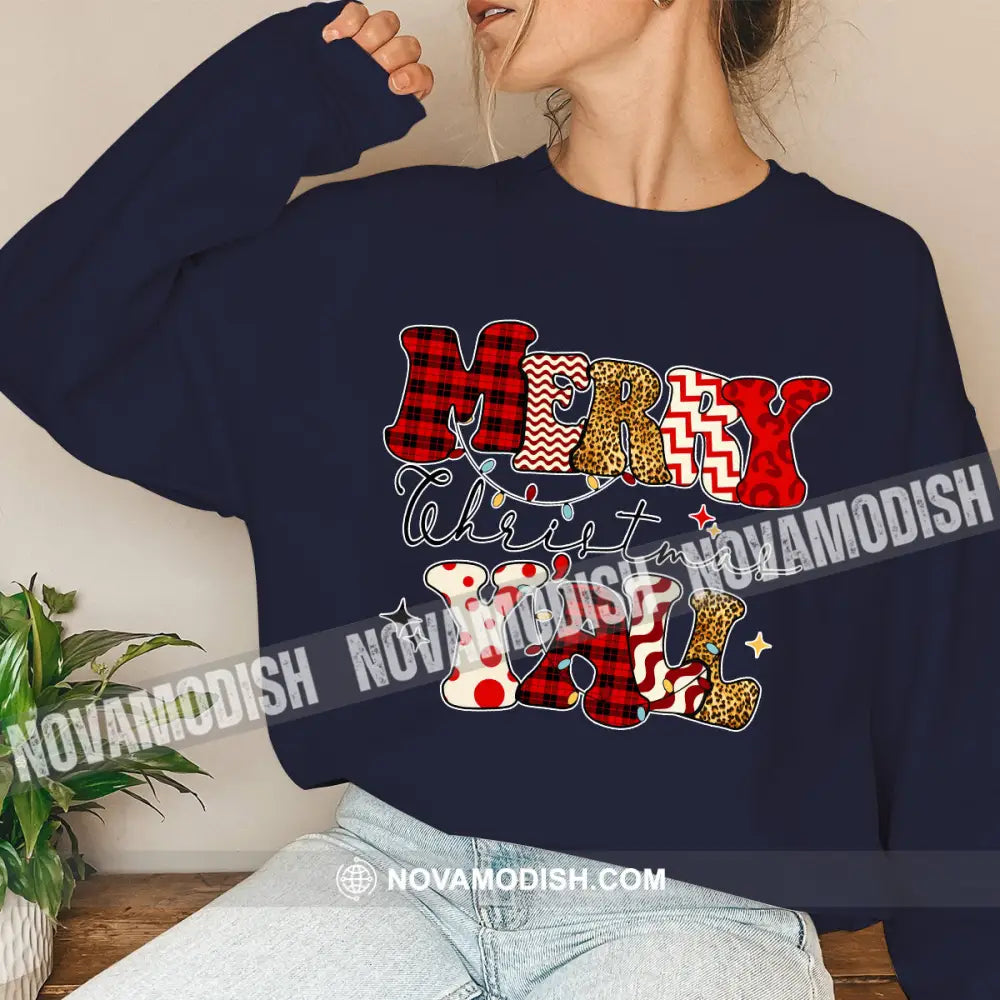 Unisex T-Shirt Merry Christmas Yall Shirt Hoodie Gift For Long Sleeve / Dark Blue S T-Shirt