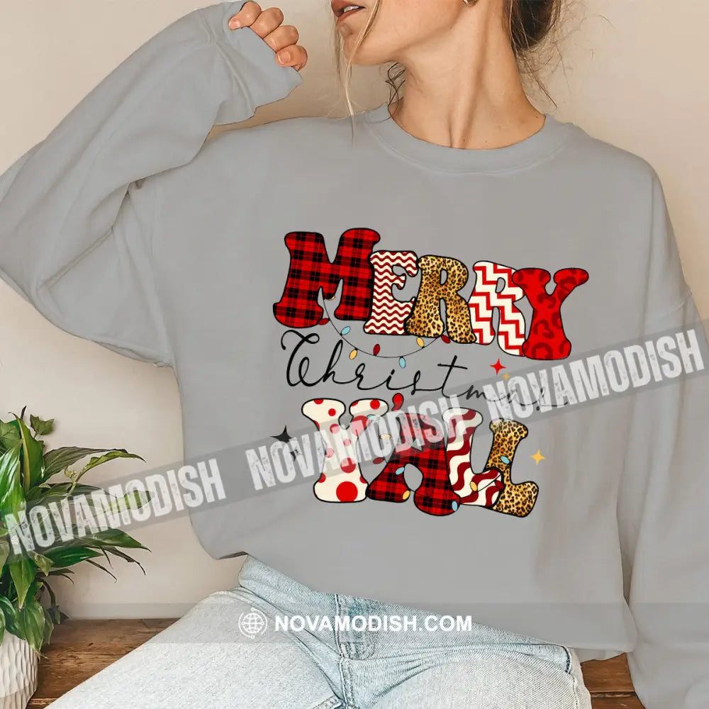 Unisex T-Shirt Merry Christmas Yall Shirt Hoodie Gift For Long Sleeve / Gray S T-Shirt