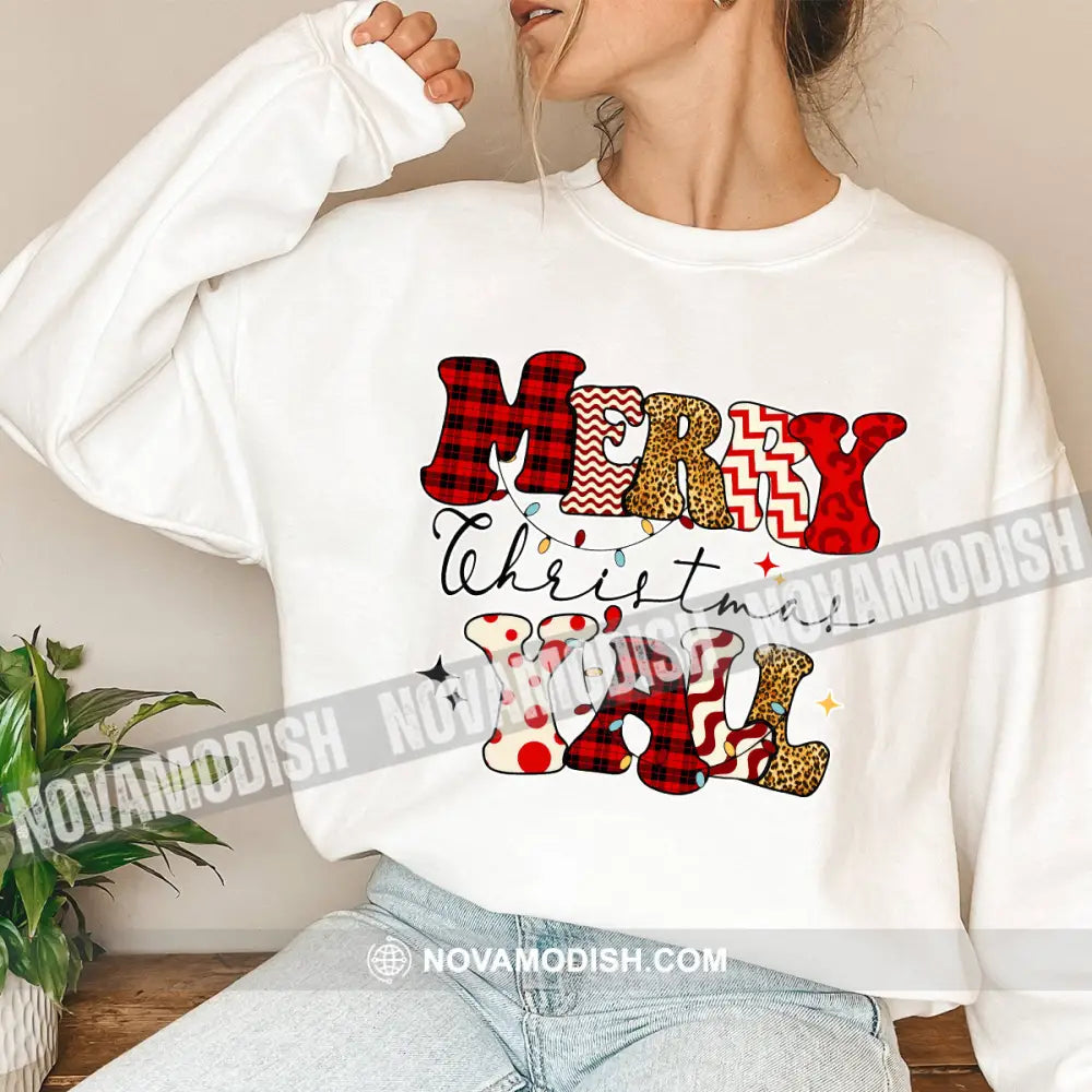 Unisex T-Shirt Merry Christmas Yall Shirt Hoodie Gift For Long Sleeve / White S T-Shirt