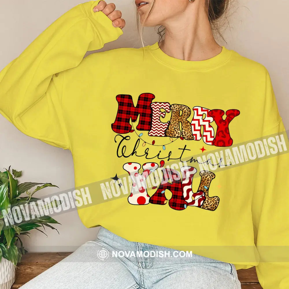 Unisex T-Shirt Merry Christmas Yall Shirt Hoodie Gift For Long Sleeve / Yellow S T-Shirt