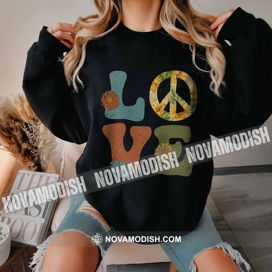 Unisex T-Shirt Peace And Love Sign Classic Peace No War Shirt Apparel Long Sleeve / Black S T-Shirt