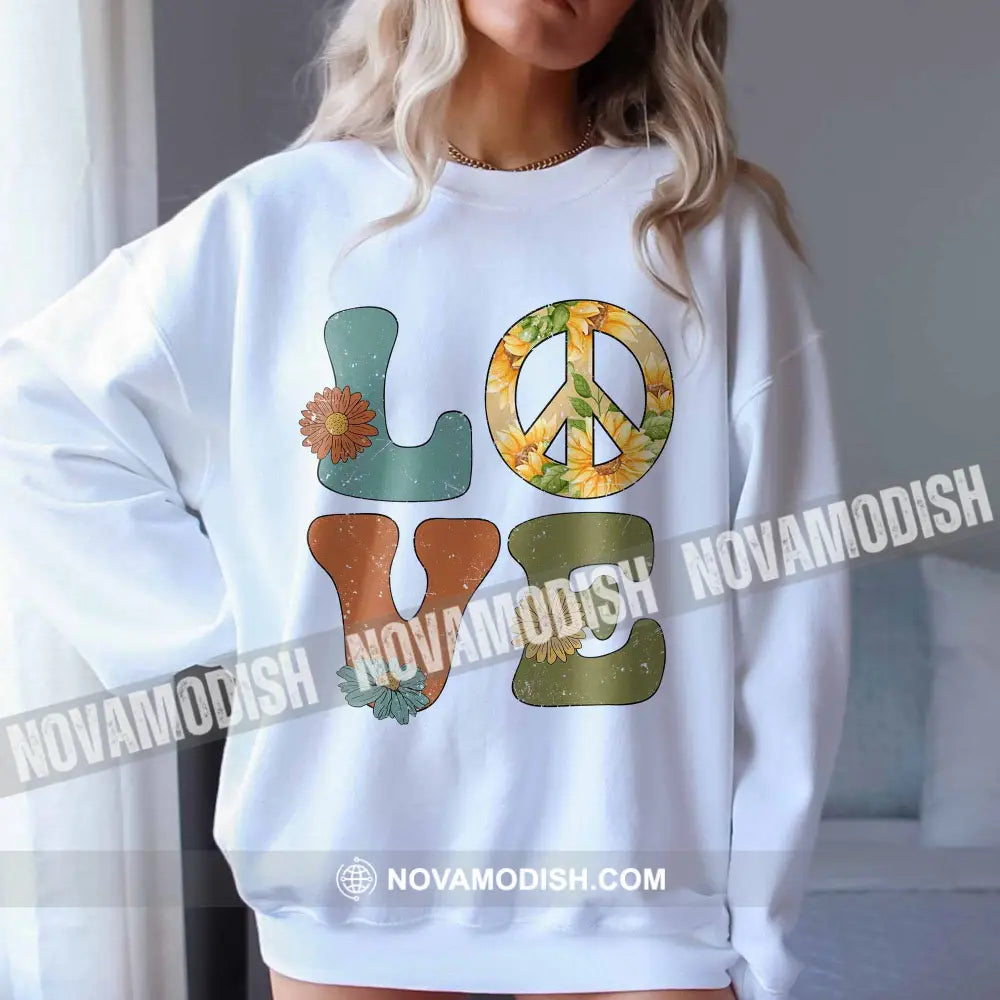 Unisex T-Shirt Peace And Love Sign Classic Peace No War Shirt Apparel Long Sleeve / White S T-Shirt