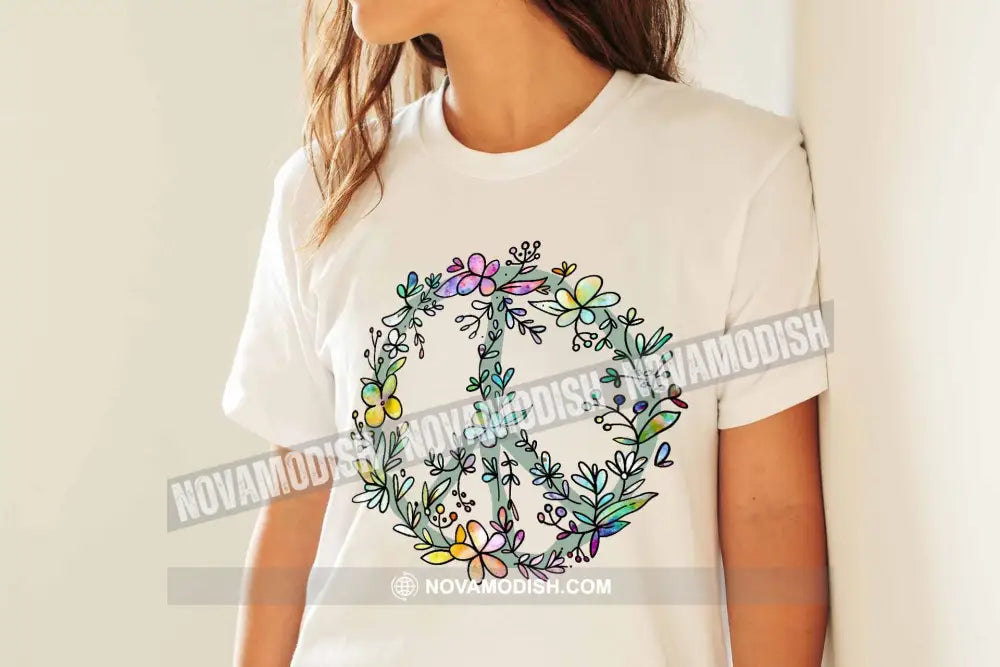 Unisex T-Shirt Peace And Love Sign Flowers Peace No War Shirt Apparel T-Shirt