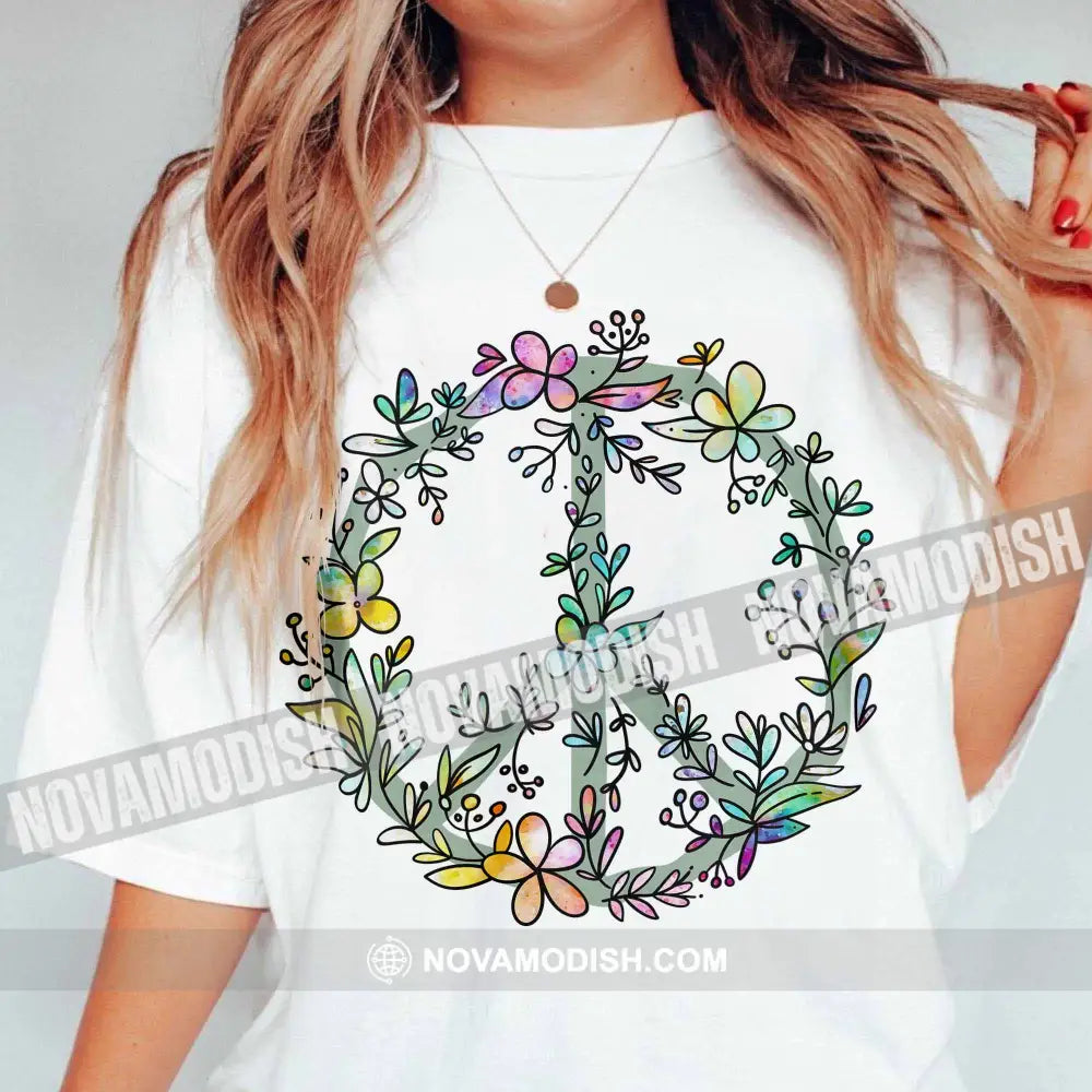 Unisex T-Shirt Peace And Love Sign Flowers Peace No War Shirt Apparel Classic Tee / White S T-Shirt