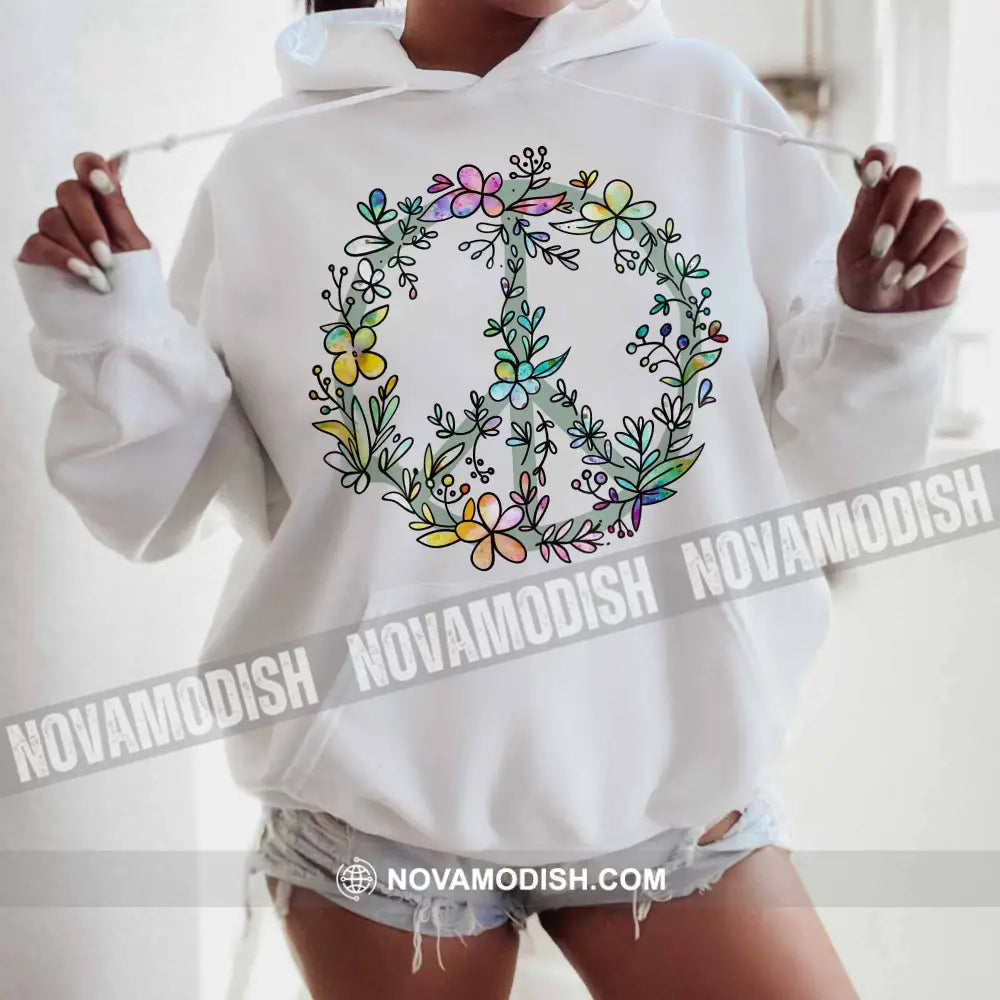 Unisex T-Shirt Peace And Love Sign Flowers Peace No War Shirt Apparel Hoodie / White S T-Shirt