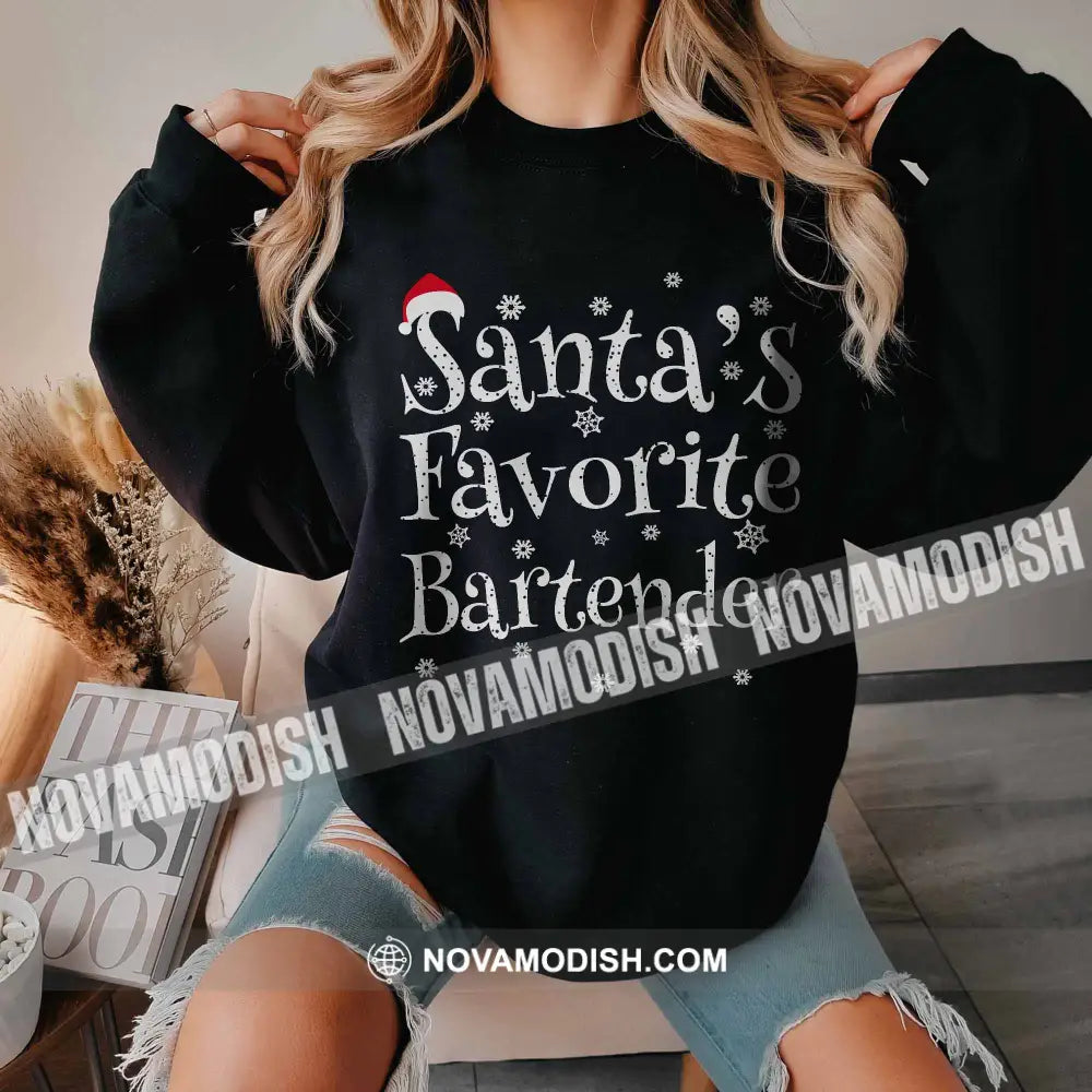 Unisex T-Shirt Santa’s Favorite Bartender Shirt Christmas Hoodie Gift For T-Shirt