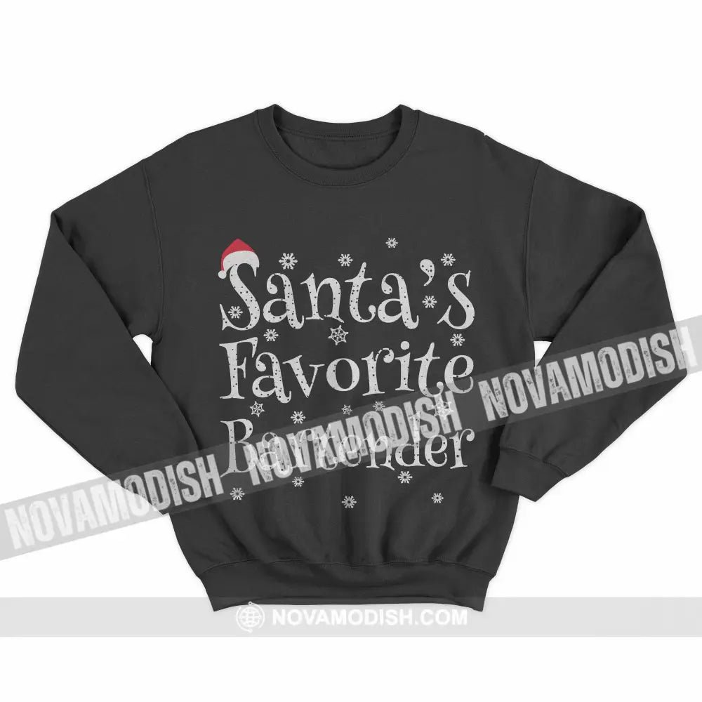 Unisex T-Shirt Santa’s Favorite Bartender Shirt Christmas Hoodie Gift For T-Shirt