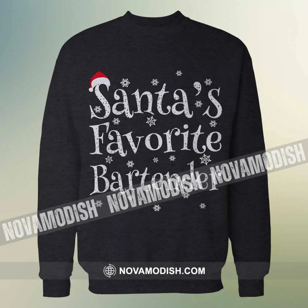 Unisex T-Shirt Santa’s Favorite Bartender Shirt Christmas Hoodie Gift For T-Shirt