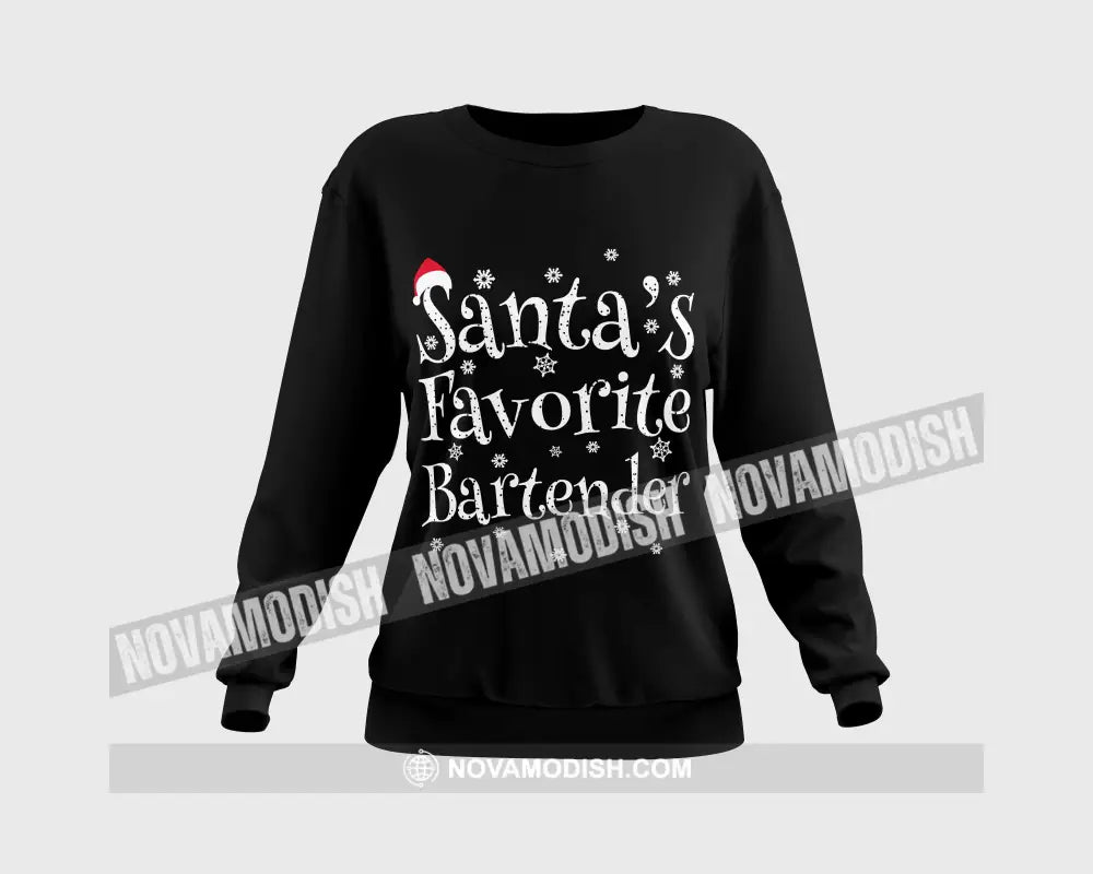 Unisex T-Shirt Santa’s Favorite Bartender Shirt Christmas Hoodie Gift For T-Shirt