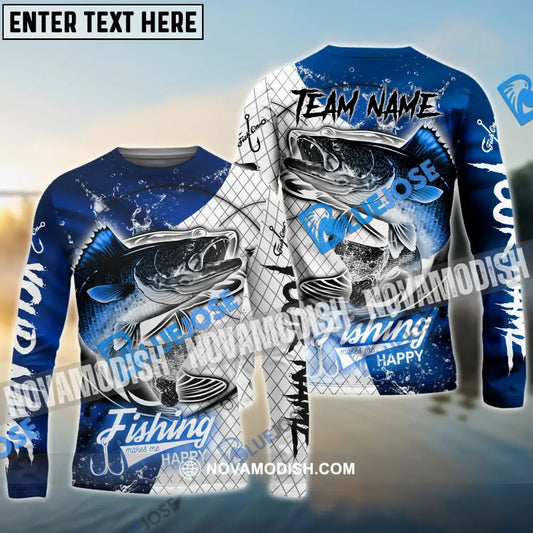 Walleye Fishing Dark Blue Skin Sport Custom Name & Team 3D Shirts Long Sleeve 05.06