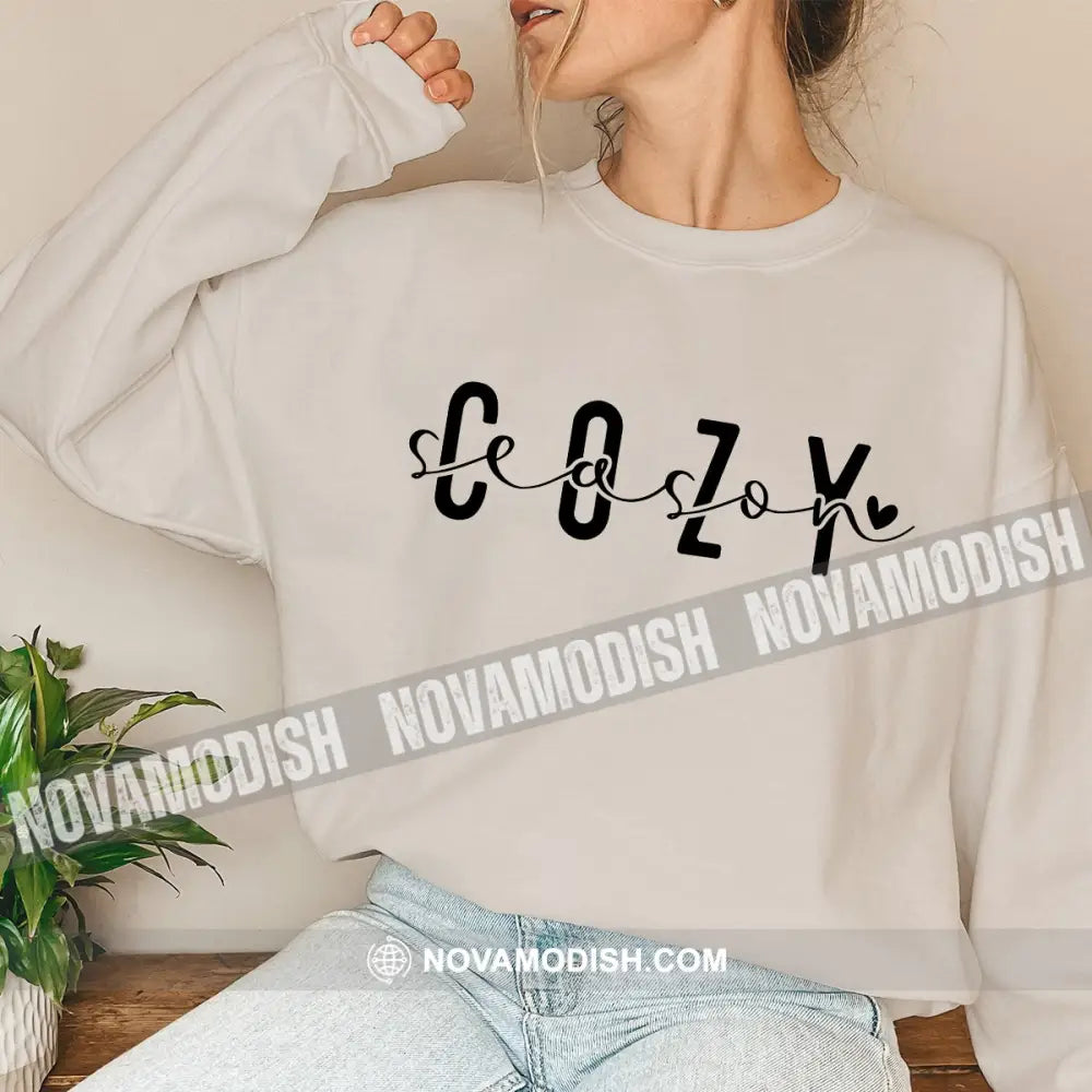 Woman Shirt Cozy Season Christmas Long Sleeve Sweater Gift For / Beige S T-Shirt