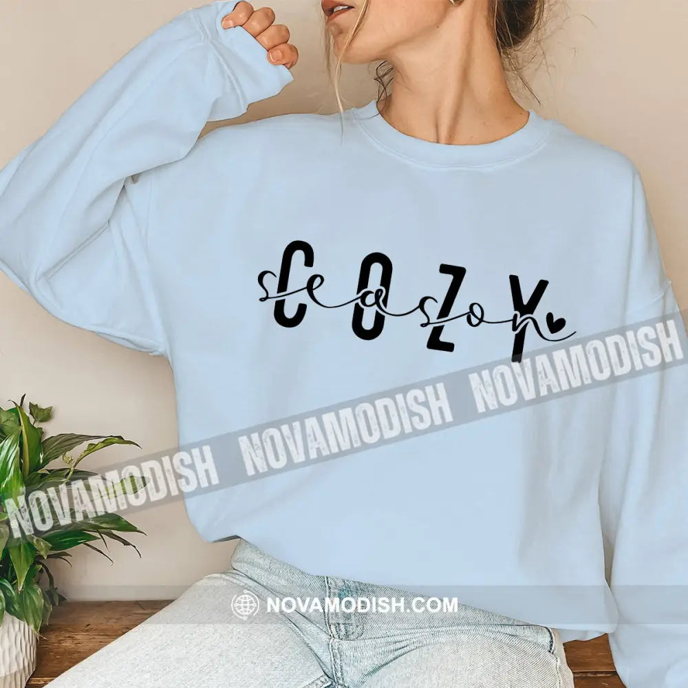 Woman Shirt Cozy Season Christmas Long Sleeve Sweater Gift For / Blue S T-Shirt