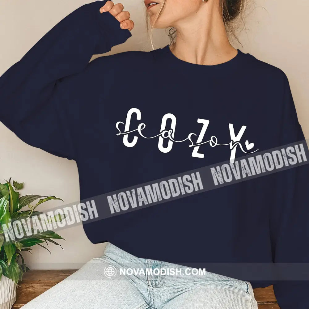 Woman Shirt Cozy Season Christmas Long Sleeve Sweater Gift For / Dark Blue S T-Shirt