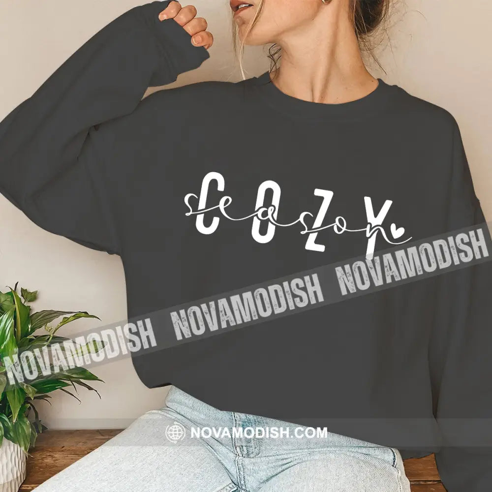 Woman Shirt Cozy Season Christmas Long Sleeve Sweater Gift For / Dark Gray S T-Shirt