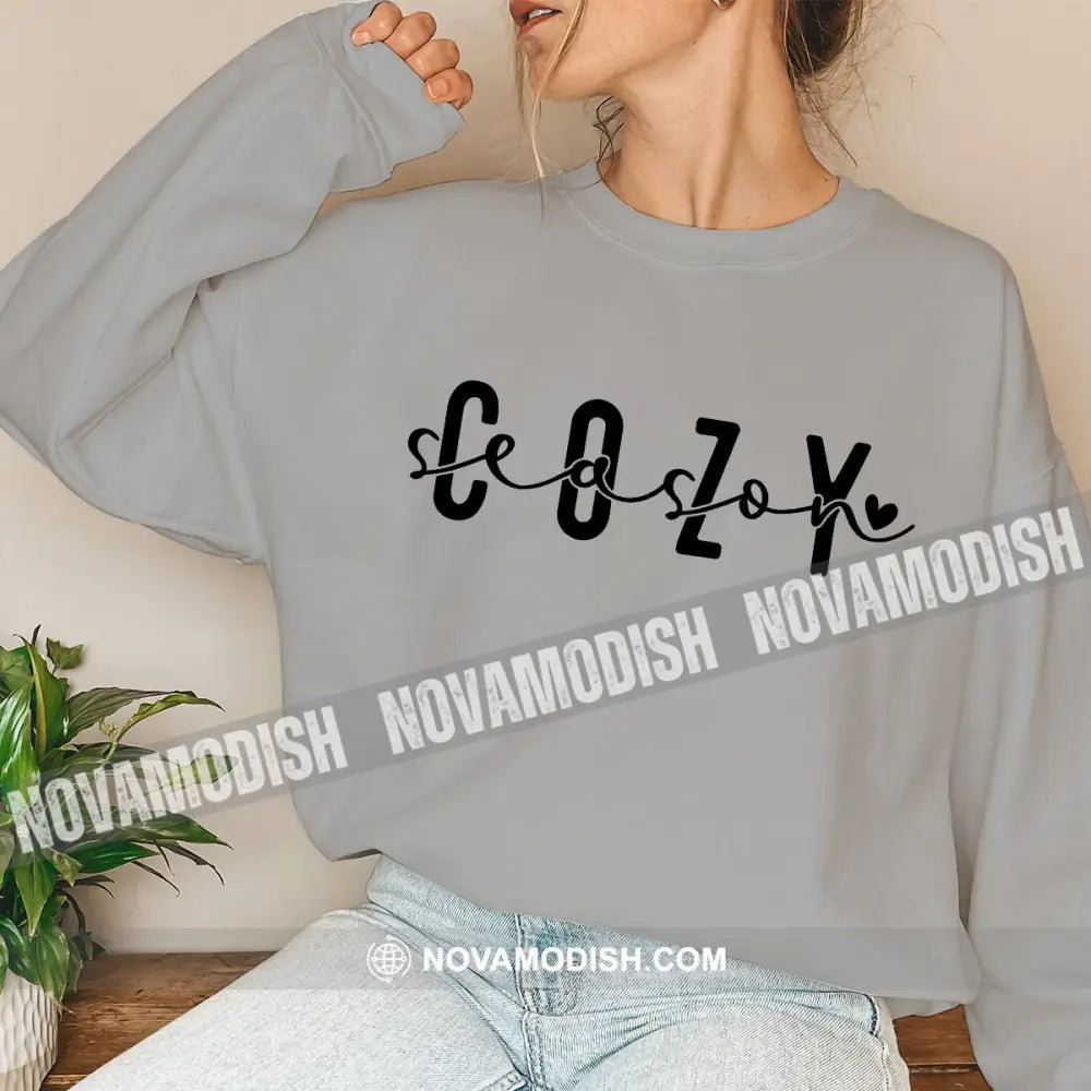 Woman Shirt Cozy Season Christmas Long Sleeve Sweater Gift For / Gray S T-Shirt