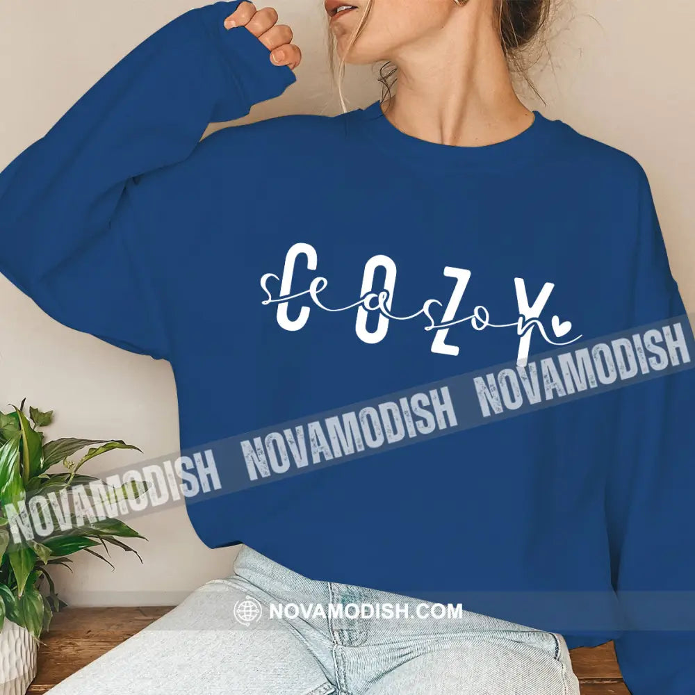 Woman Shirt Cozy Season Christmas Long Sleeve Sweater Gift For / Navy Blue S T-Shirt