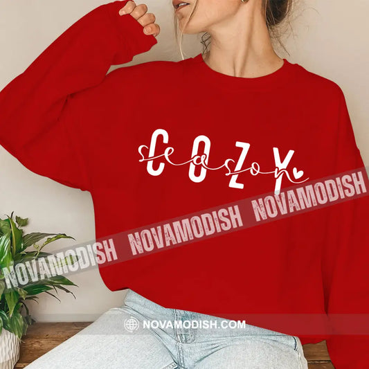 Woman Shirt Cozy Season Christmas Long Sleeve Sweater Gift For / Red S T-Shirt