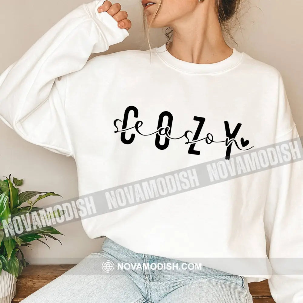 Woman Shirt Cozy Season Christmas Long Sleeve Sweater Gift For / White S T-Shirt