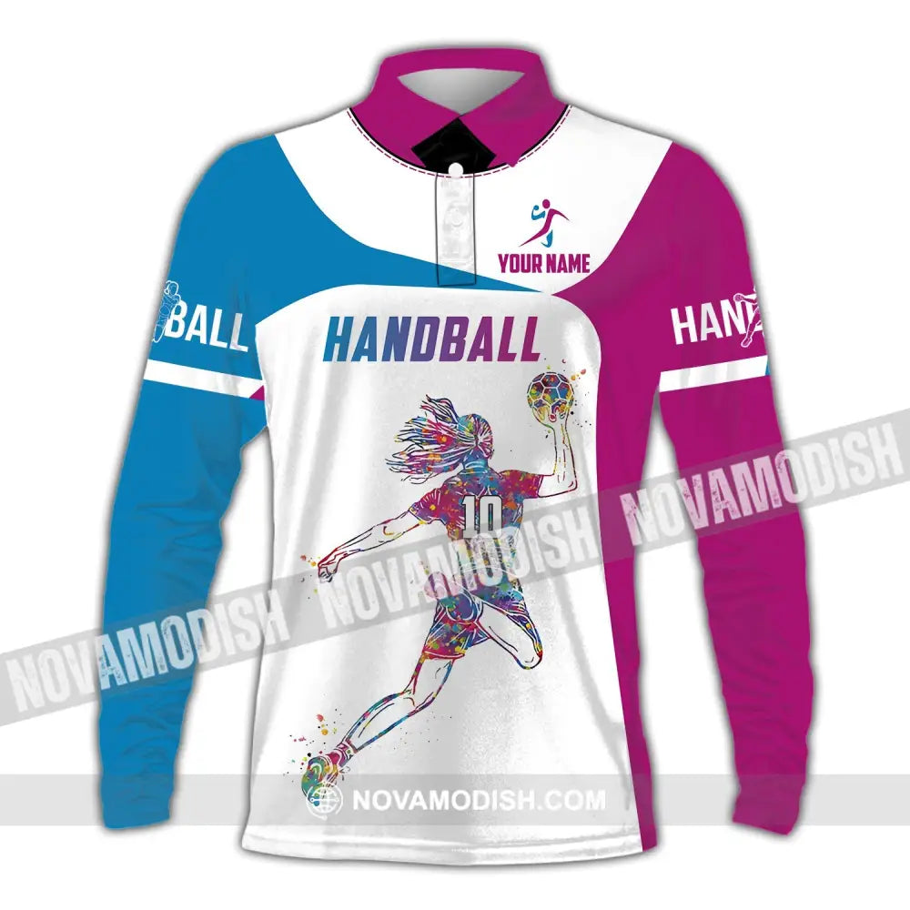 Woman Shirt Custom Name And Number Handball Polo Long Sleeve Club Uniform Lover Gift / S T-Shirt