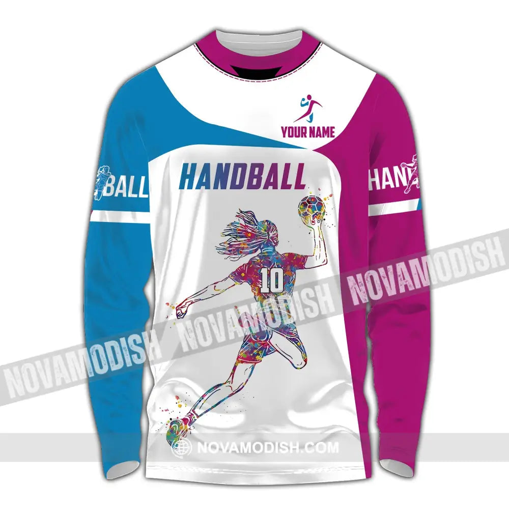 Woman Shirt Custom Name And Number Handball Polo Long Sleeve Club Uniform Lover Gift / S T-Shirt