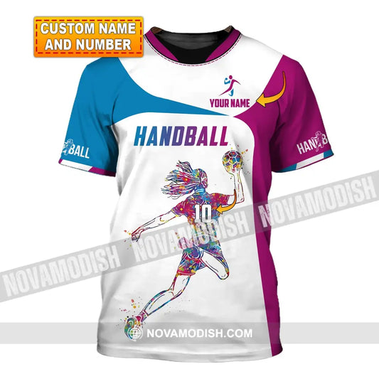 Woman Shirt Custom Name And Number Handball Polo Long Sleeve Club Uniform Lover Gift T-Shirt