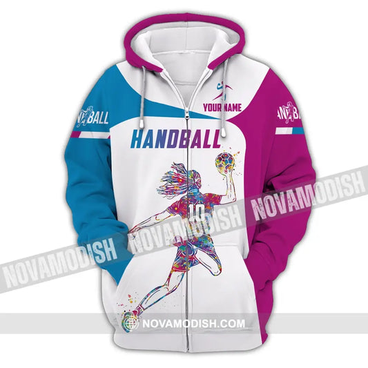 Woman Shirt Custom Name And Number Handball Polo Long Sleeve Club Uniform Lover Gift Zipper Hoodie