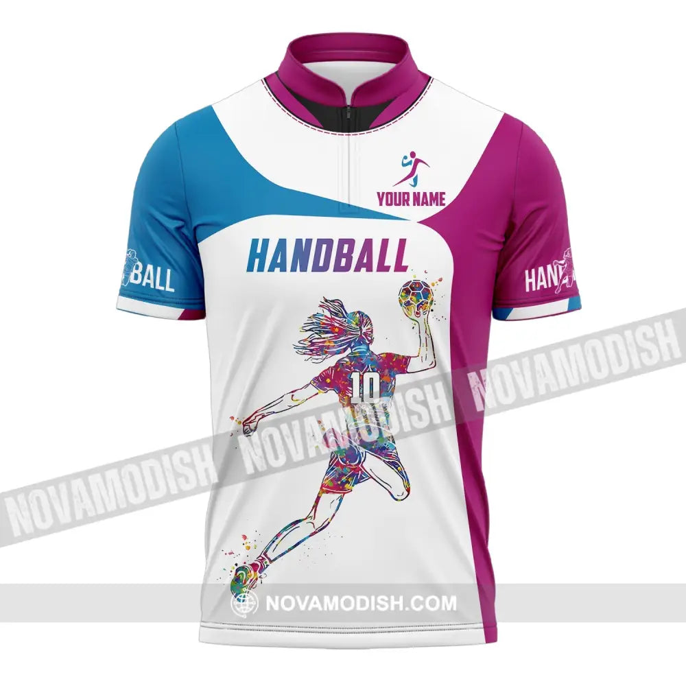 Woman Shirt Custom Name And Number Handball Polo Long Sleeve Club Uniform Lover Gift Zipper / S