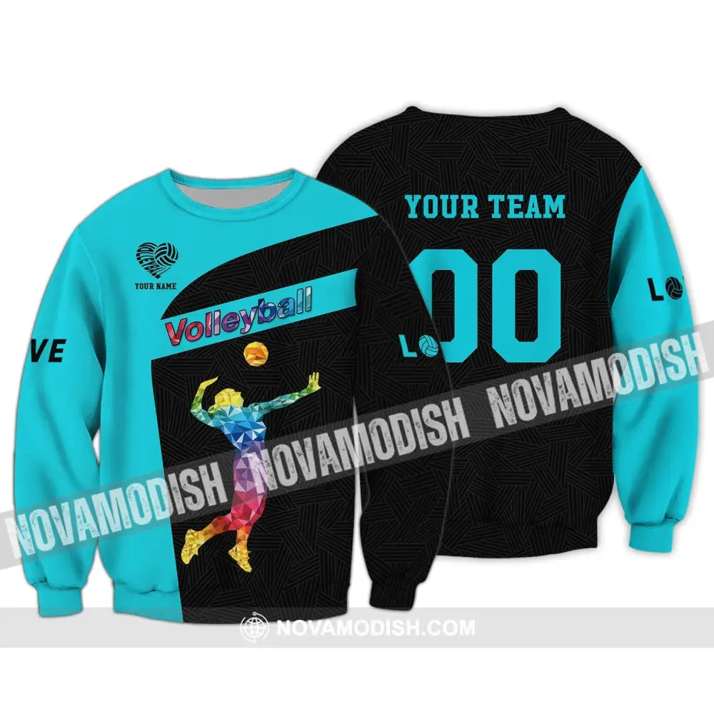 Woman Shirt Custom Name And Number Volleyball Hoodie T-Shirt For Team Gift Players Long Sleeve / S