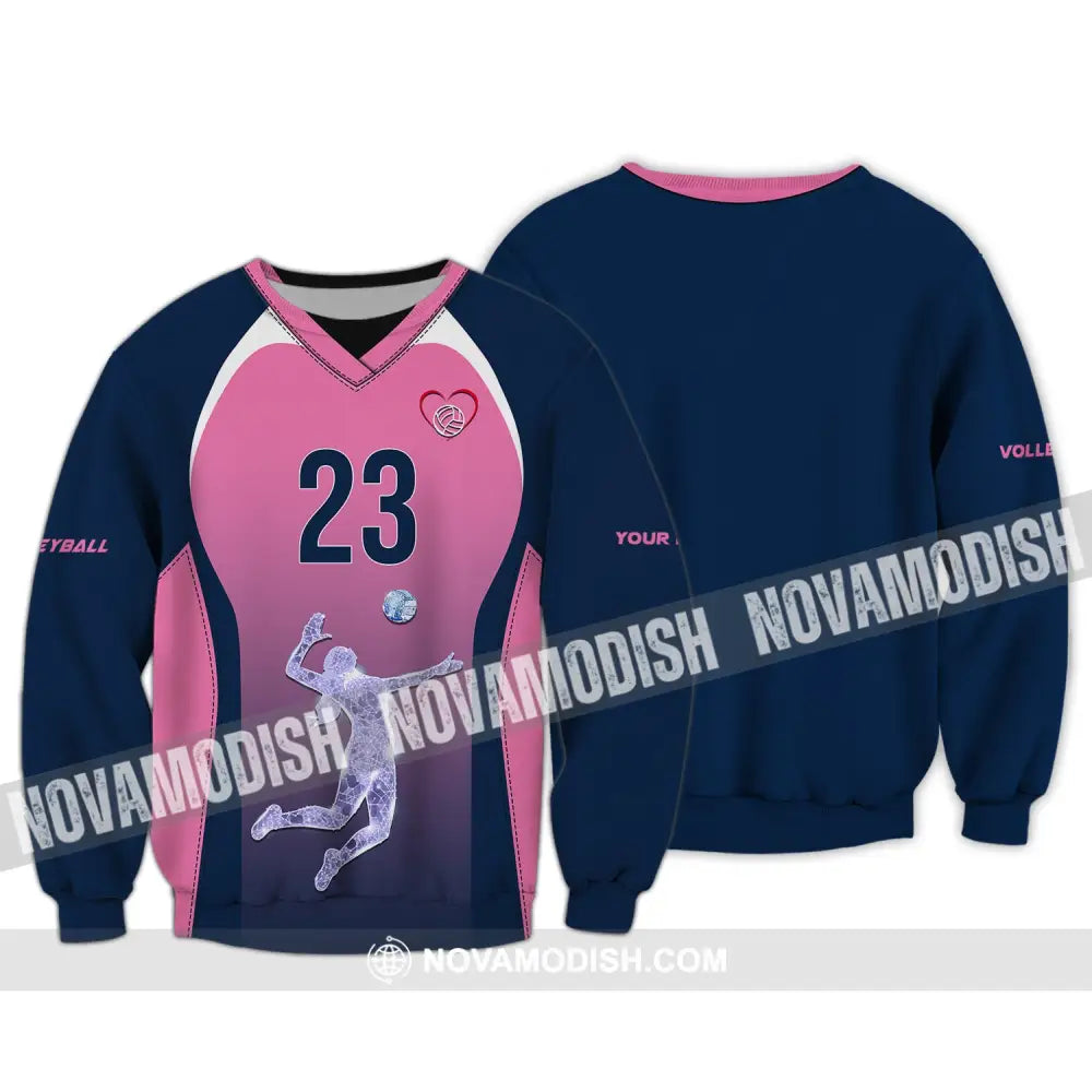 Woman Shirt Custom Name And Number Volleyball Hoodie Team T-Shirt Gift For Players Long Sleeve / S