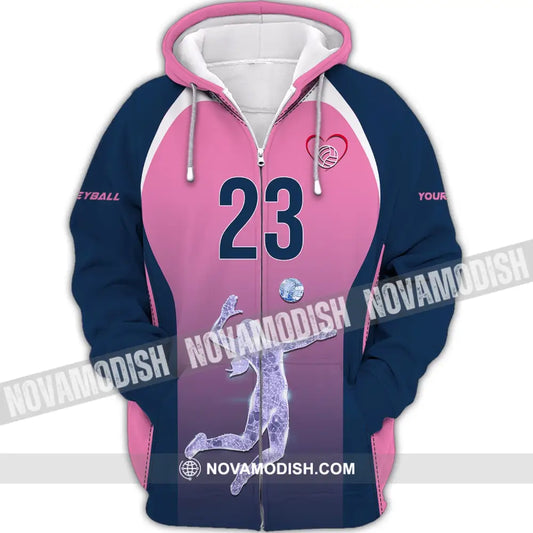 Woman Shirt Custom Name And Number Volleyball Hoodie Team T-Shirt Gift For Players Zipper / S