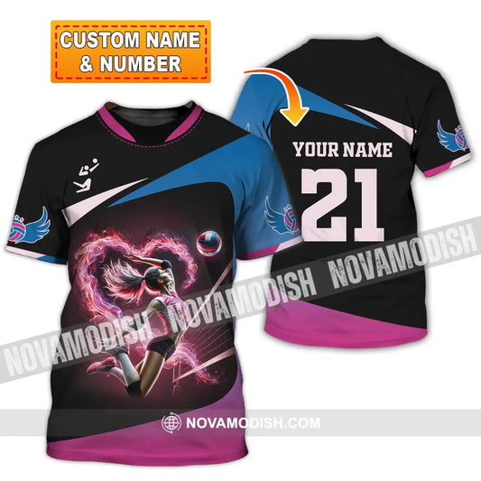 Woman Shirt Custom Name And Number Volleyball Love T-Shirt T-Shirt