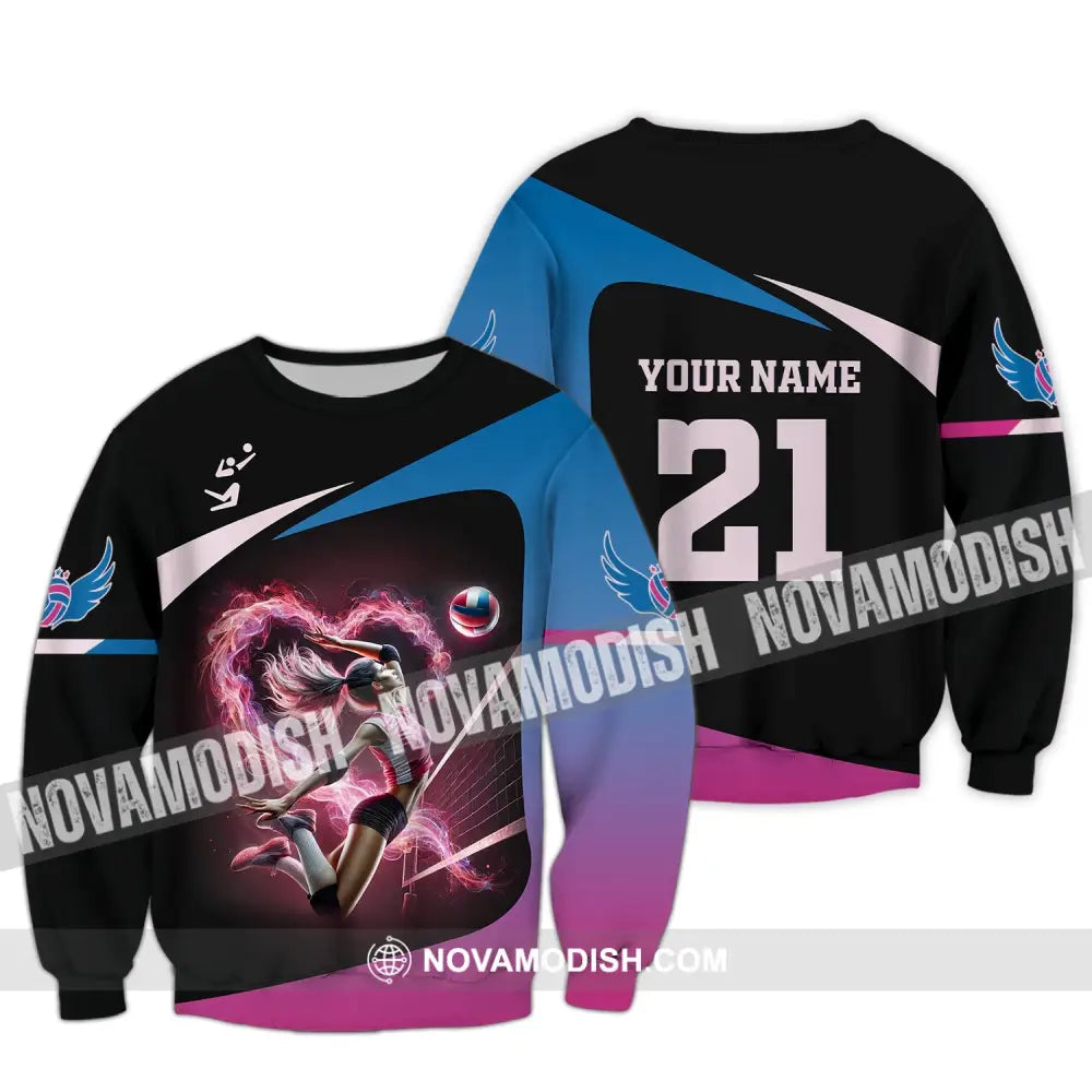 Woman Shirt Custom Name And Number Volleyball Love T-Shirt Long Sleeve / S T-Shirt