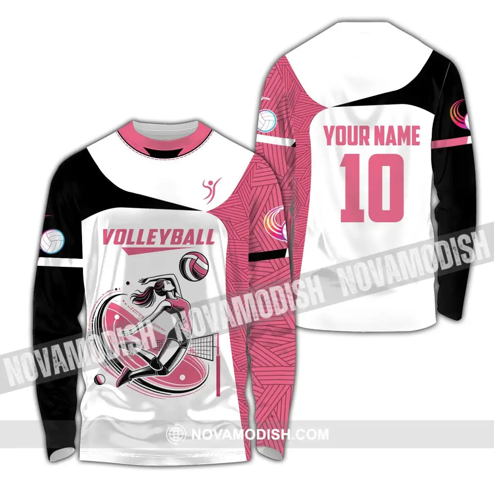 Woman Shirt Custom Name And Number Volleyball Polo Long Sleeve Club Uniform Lover Gift / S T-Shirt