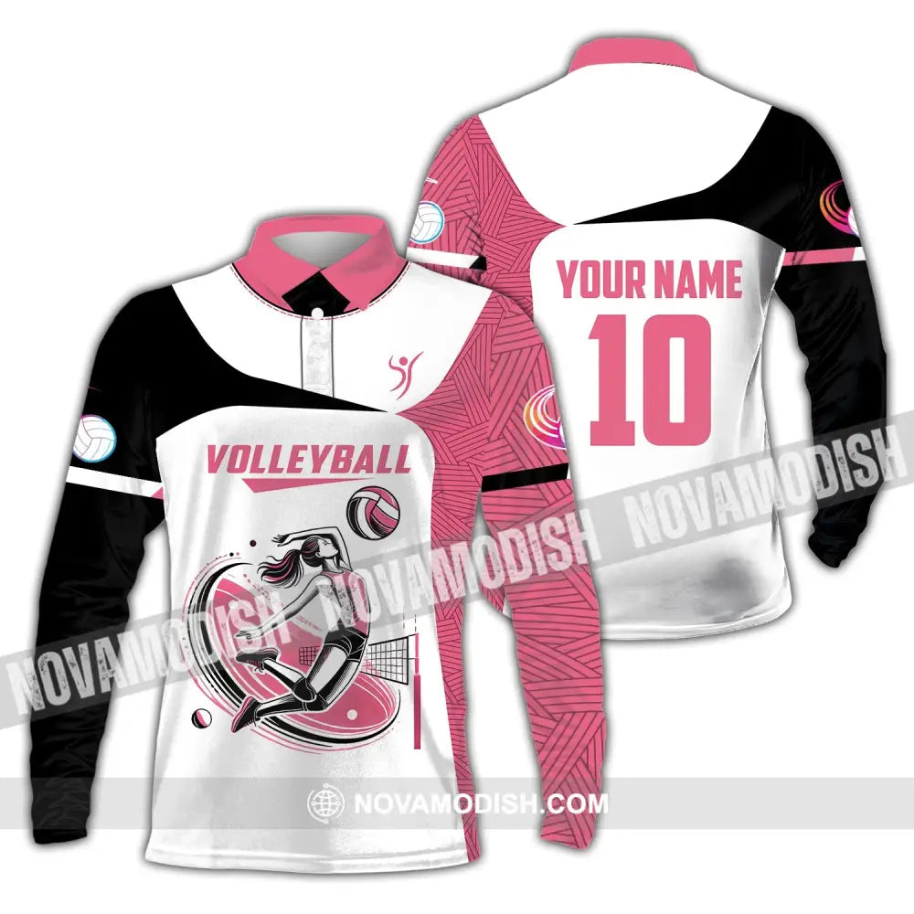 Woman Shirt Custom Name And Number Volleyball Polo Long Sleeve Club Uniform Lover Gift / S T-Shirt