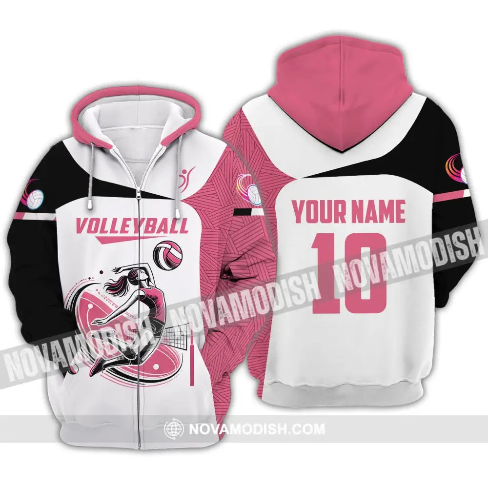 Woman Shirt Custom Name And Number Volleyball Polo Long Sleeve Club Uniform Lover Gift Zipper